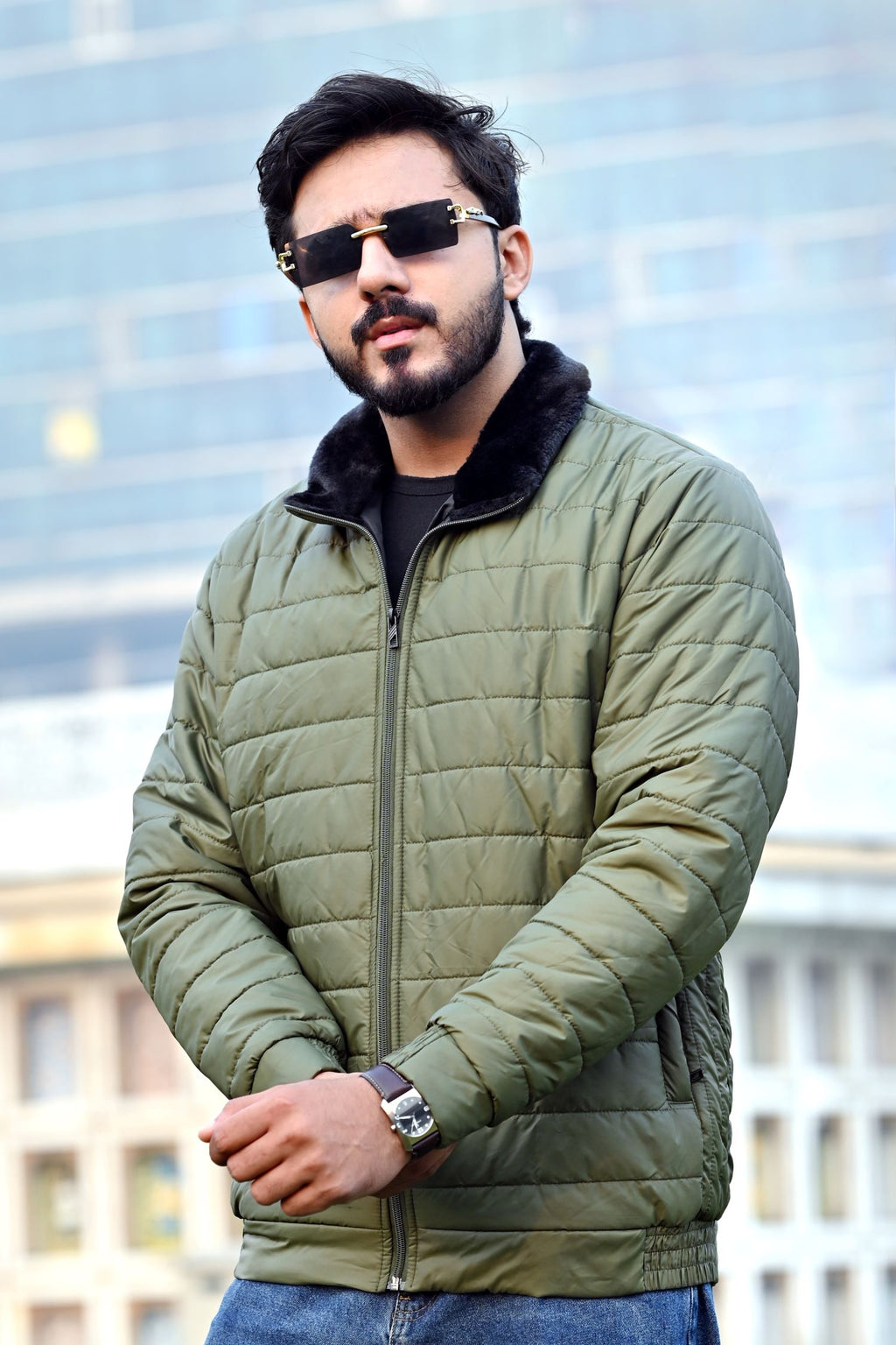 AERIS-SHELL PUFFER JACKET (FULL SLEEVES JACKET) - OLIVE DRAB